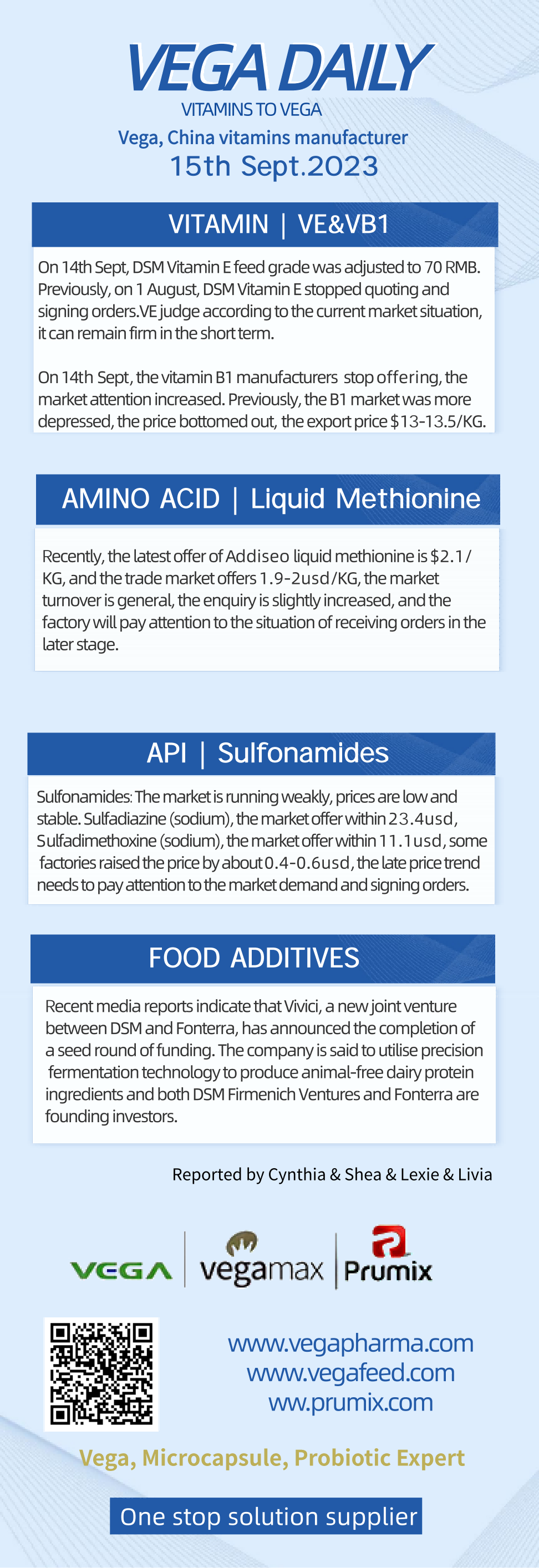 Vega Daily Dated on Sept 15th 2023 VA&VB1 Methionine Acid API Food Additives.png